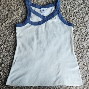 Nike Women's Cream and Blue Tank Top Size Small